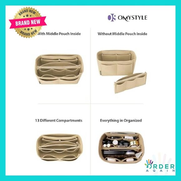 Felt Purse Organizer Insert 13 Compartments 5 Sizes Tote Bag Dividers - Picture 5 of 8